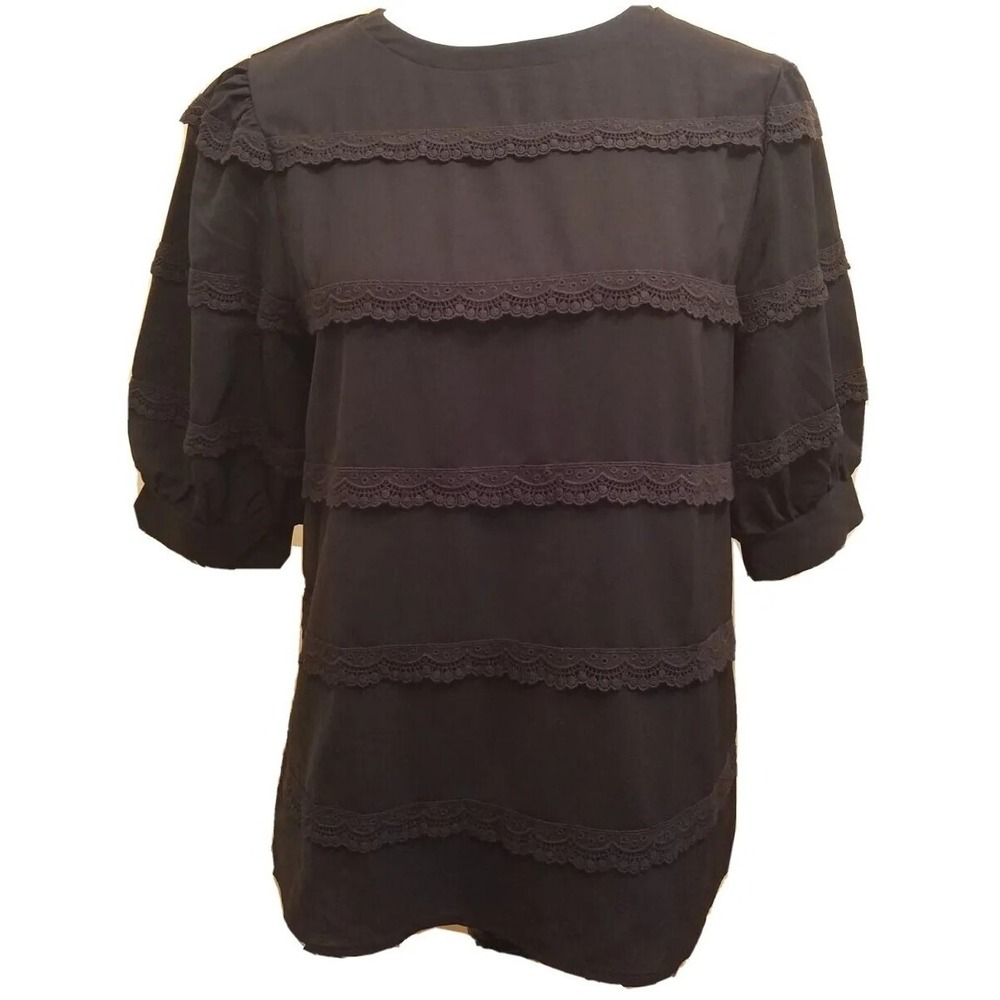 Grace Karin Womens Lace Top Size Small Black Puff Short Sleeve Romantic Blouse